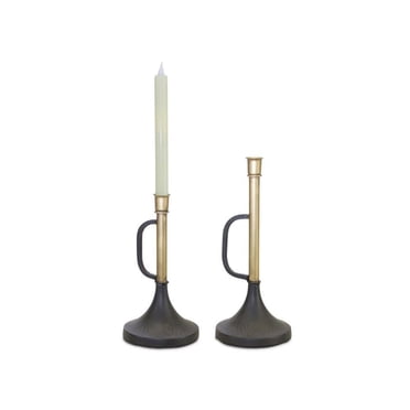 Melrose International Cut Out Wood Candle Holder with Iron Frame 9.75