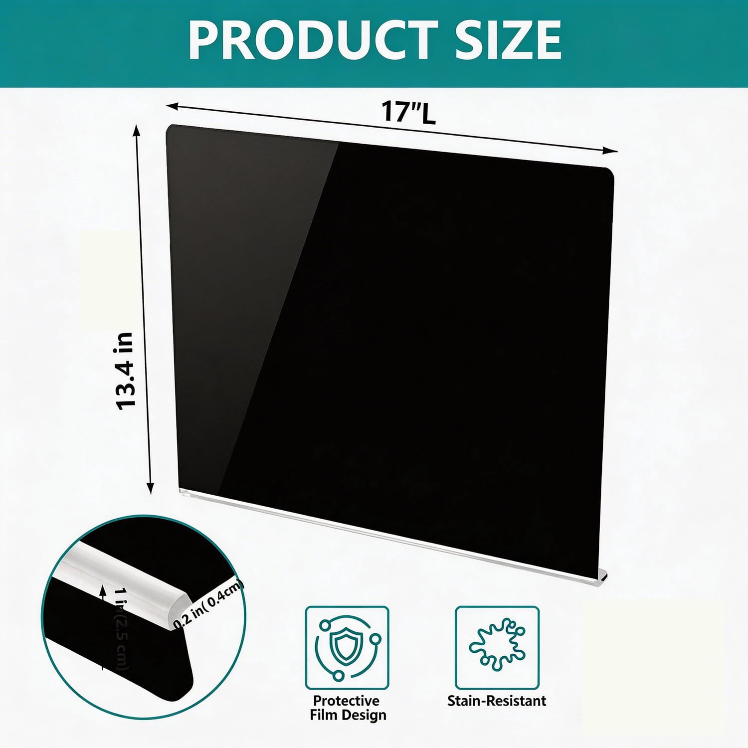 EVER BETTER Acrylic Cutting Boards for Kitchen, 17"×13.4" Thick Block Vegetable Bread Meats Fruits Board with Counter Lip, Anti-Slip CuttingTray,Black