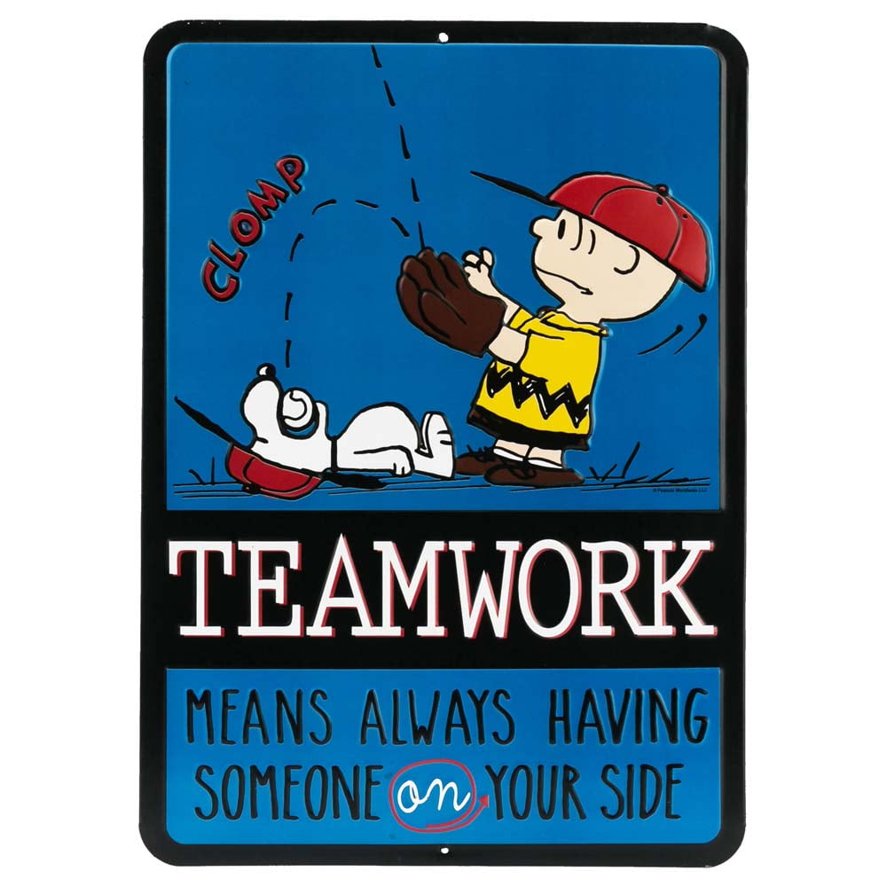 Peanuts Teamwork Embossed Metal Sign