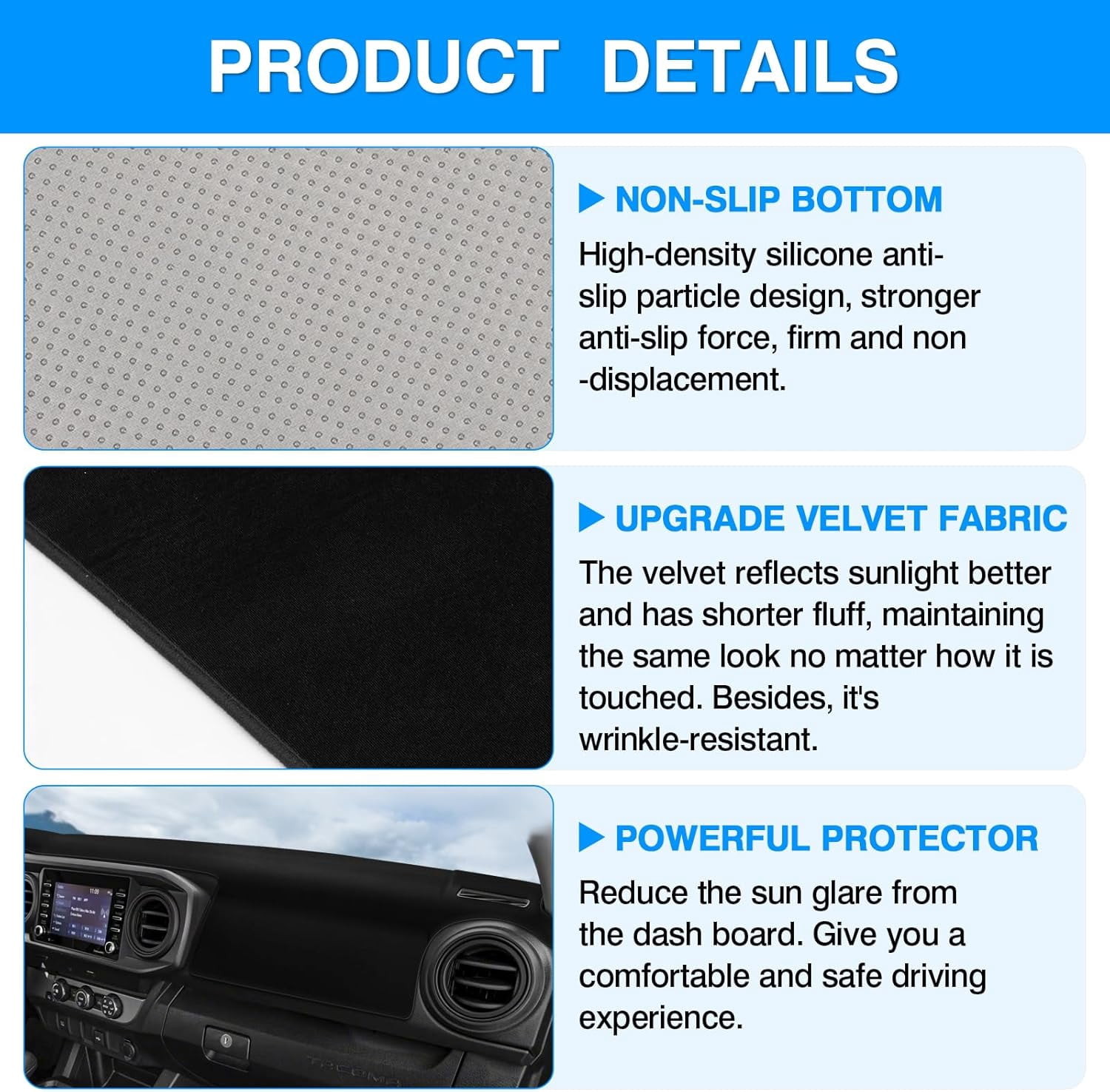 Canvcle Dashboard Cover Mat for 2016-2021 2022 2023 Toyota Tacoma Accessories Dash Cover Upgrade Velvet Dash Mat Sunshade Glare UV Rays Protector