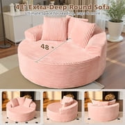 Ovios 58 Oversized Lounge Chair Round Cloud Deep Seat Accent Chair Plush Corduroy Boneless Sofa Chair for Living Room, Pink