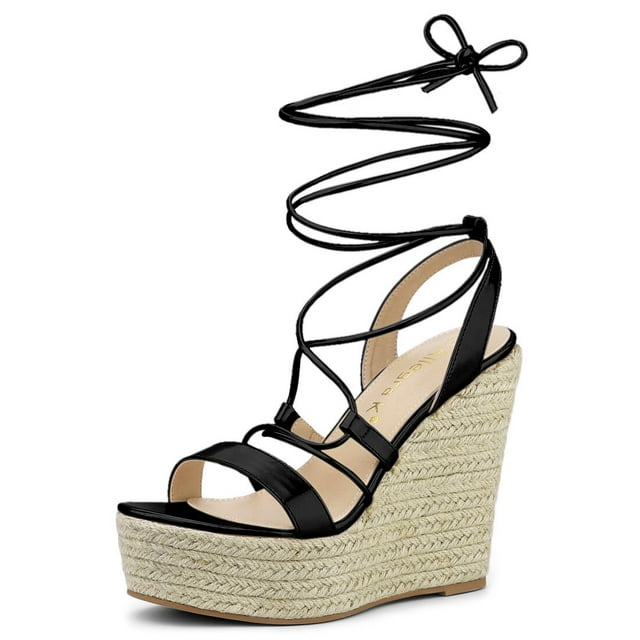 BLISSFUL STEP Sandales Espadrilles à Plateforme à Talon Compensé à Lacets pour Femmes