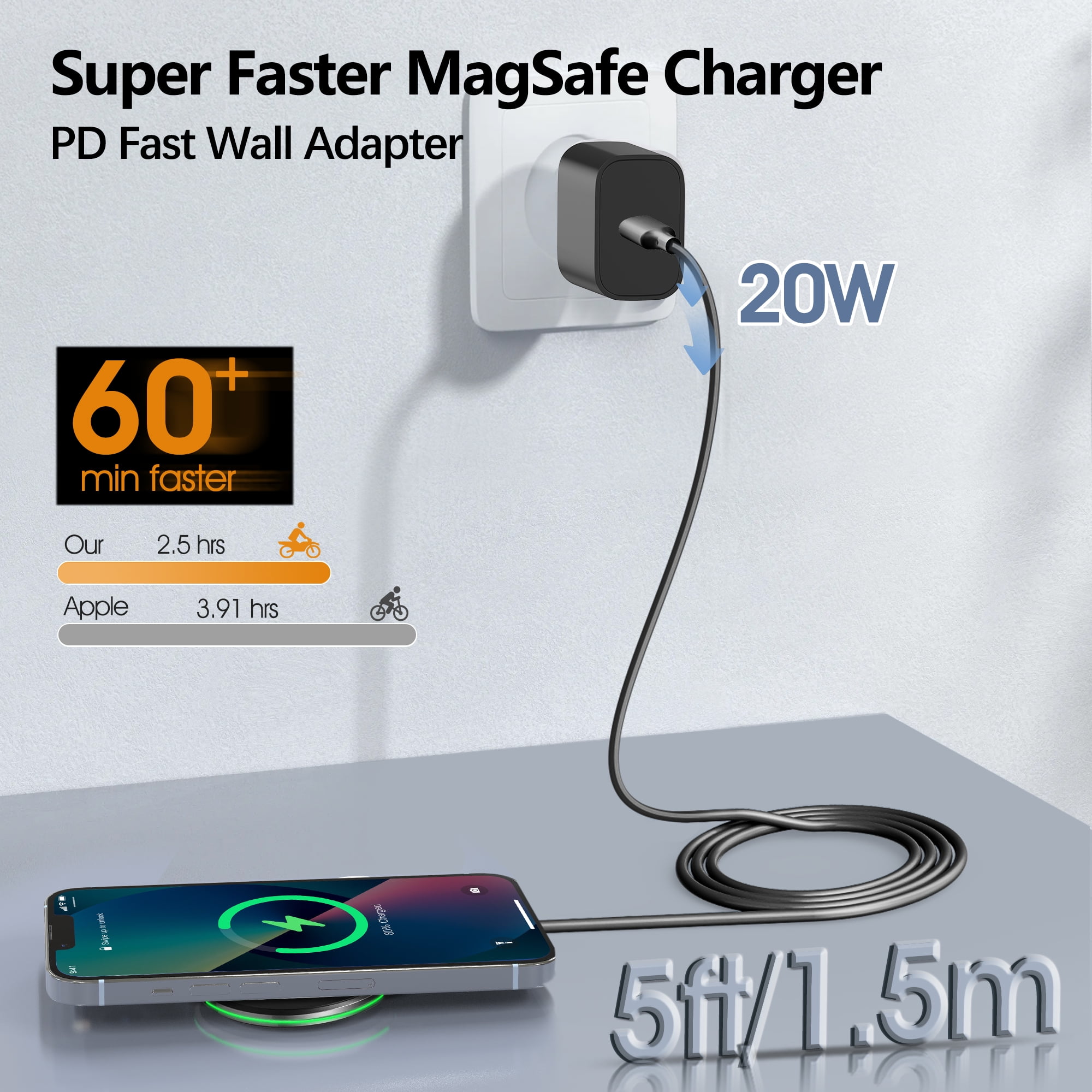2 Pack 15W Magnetic Wireless Charger Mag-Safe Compatible with iPhone 17-12 Series & AirPods, 20W Adapter 5ft Cable Wireless Charging Pad