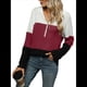 thumbnail image 2 of Suéter con Capucha y Media Cremallera para Mujer, Talla Grande, Color Block, Punto Acanalado, Cuello en V, Larga Vino Tinto XXL, 2 of 10