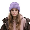 thumbnail image 5 of SYMOID Womens Purple Distressed Beanie - Cuffed, Stretchy Nylon-Spandex, One Size Fits All, Warm for Cool Weather,Size Free Size, 5 of 5
