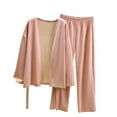 thumbnail image 2 of Solid Color Women's Warm Fleece Pajama Set Long Sleeve Cardigan with Tie Long Pants Soft Loungewear Home Sleep Casual Fashion Outfit Pink XXL, 2 of 6