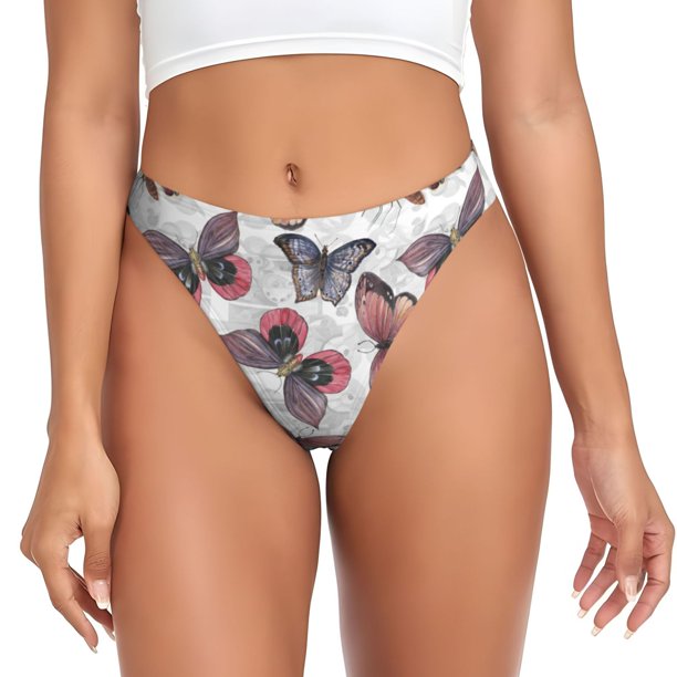 Balery Vintage Butterflies Tangas de Algodón para Mujer con Estampado – Ropa Interior Sexy, Transpirable, G-string-X-Small