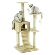 Go Pet Club 52-in Cat Condo & Scratching Post Cat Tree Tower, Beige