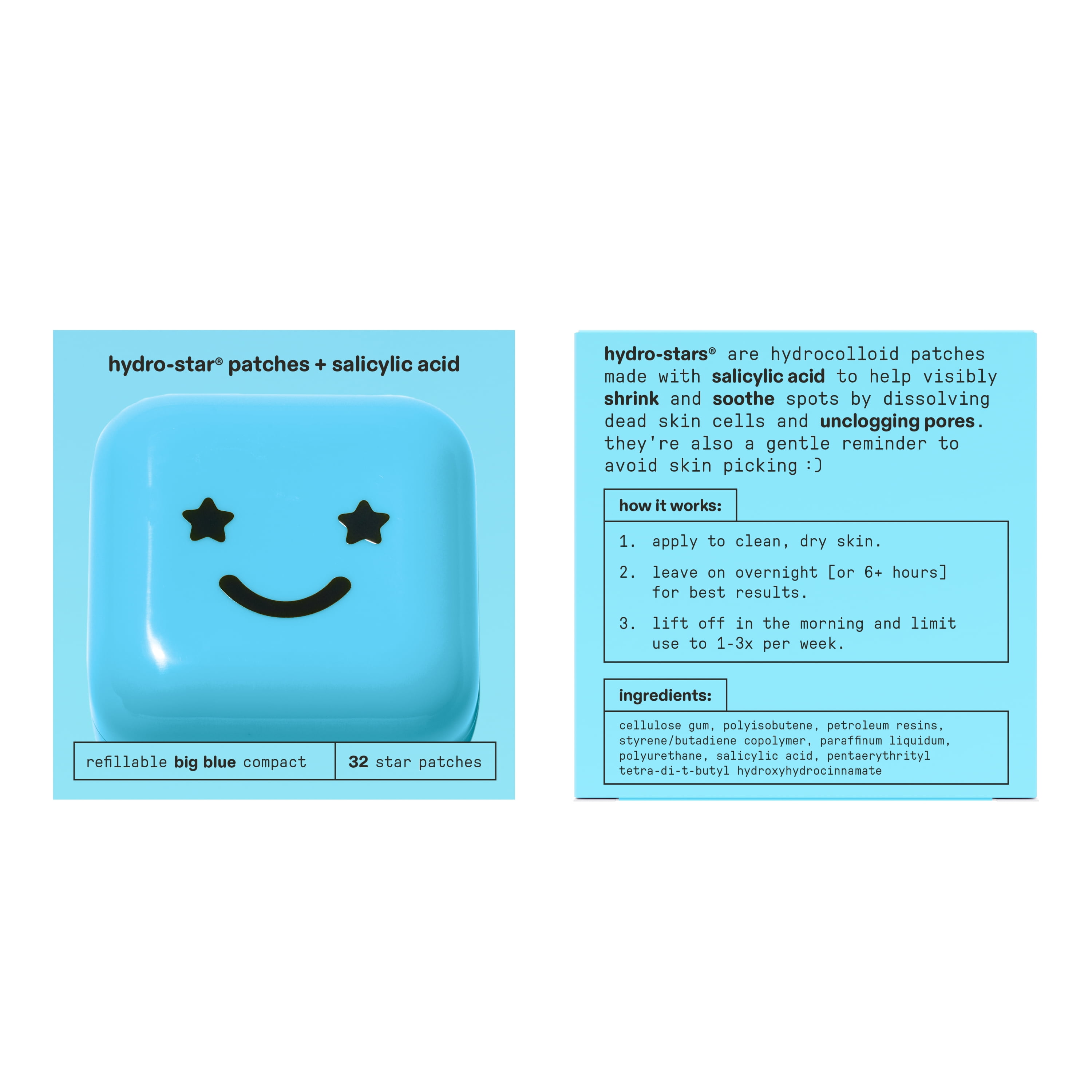 【セット】　STARFACE hydro-star 水色　ケース、パッチ 32枚 Starface Hydro-Star Salicylic Acid Patches 32ct in Refillable Big