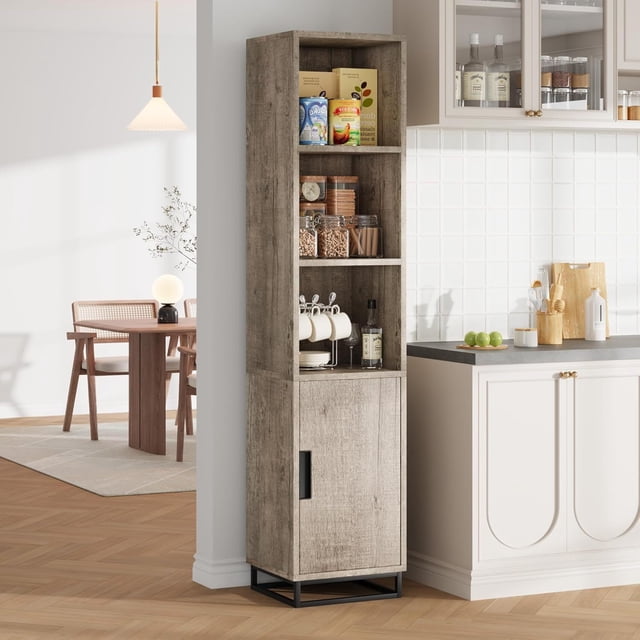 Eastvita 70-Inch Tall Narrow Bathroom Cabinet Freestanding Storage Cabinet with Metal Frame Base Adjustable Shelf Open Storage Grey for Laundry or Small Spaces