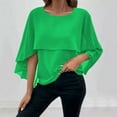 thumbnail image 2 of JGGSPWM Women's Summer Chiffon Poncho Crewneck Double-Layered Batwing Elegant Dressy Casual Party Clubwear Tops Green L, 2 of 9