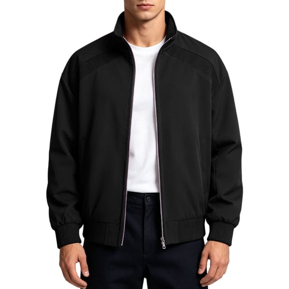 MXALUOB Men's Bomber Jackets Stand Collar Lightweight Ribbed Tops Elastic Cuff Regular Fit Zip Up Casual Jacket Winter Stylish Daily Wear