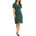 thumbnail image 2 of INSPIRE CHIC Women's Short Sleeve Notched Lapel Double Breasted Belted Wear-to-Work Dress Blazer Midi Dresses M Dark Green, 2 of 5