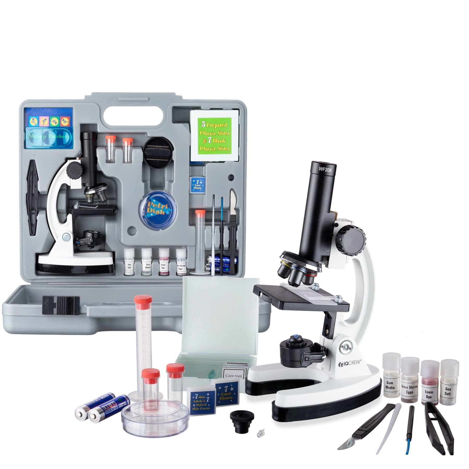 IQCREW 120X600X Kids Deluxe Metal Microscope Kit and Complete 50