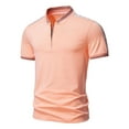 thumbnail image 2 of New Summer Arrivals YLSDY Mens Tipped Pique Short Sleeve Button Collared Shirt Band Neck Zipper Golf Shirts Casual Knit Short Sleeve Classic Button Collareds Pink XXL, 2 of 9