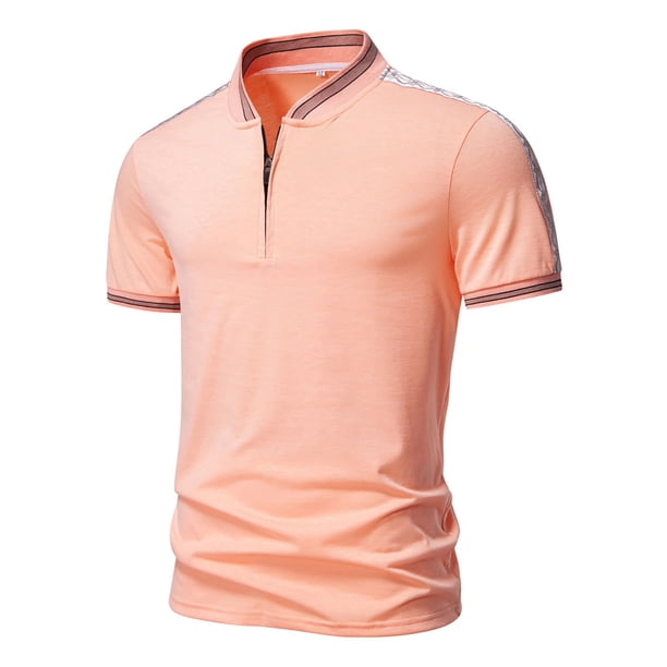 pstuiky camisetas de hombre, Camisa informal de manga corta con cuello alto, bordado y cremallera de color liso para hombre camisas casuales para hombre m