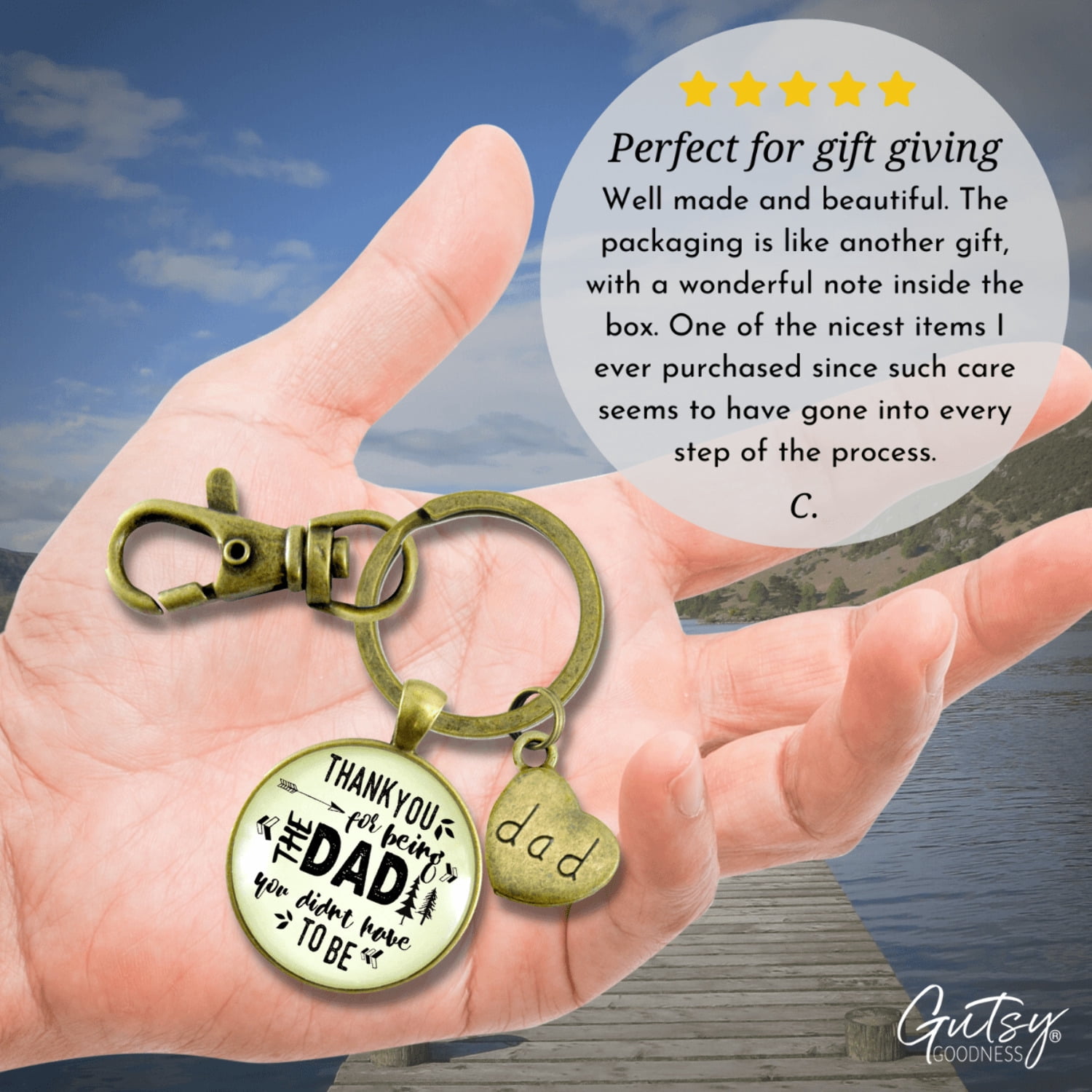 Step Dad Gutsy Goodness Bronze Metal Keychain Thank You for Being Dad Gift Adoptive Adult Male Key Ring