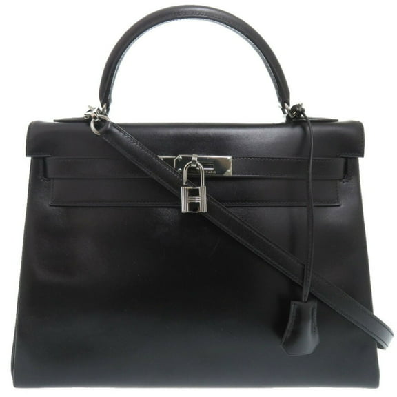 Pre-Owned Hermes Kelly 32 Inner Stitching Box Calf Black Ruthenium Hardware G Stamp... (Good)