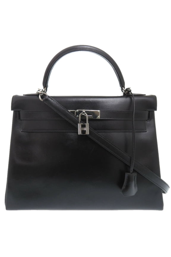 Pre-Owned Hermes Kelly 32 Inner Stitching Box Calf Black Ruthenium Hardware G Stamp... (Good)