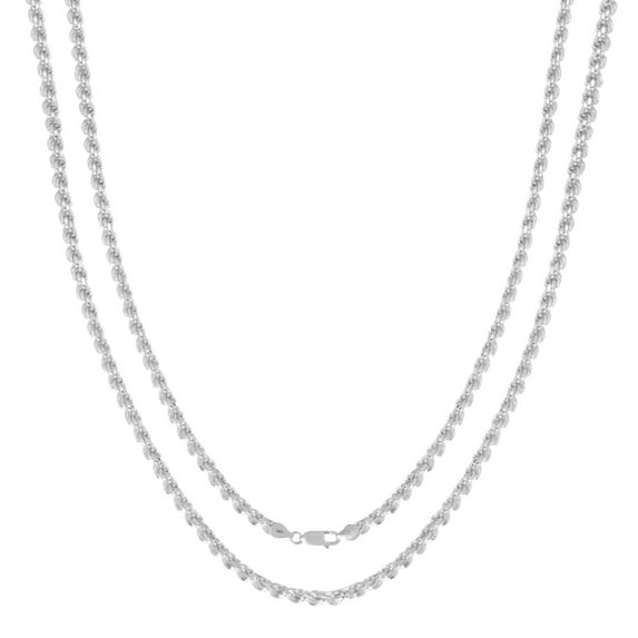 Sterling Silver 3.40MM Rope (Diamond Cut) Chain Necklace for Men and Women ( Unisex ), 16"-30"