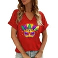 thumbnail image 1 of Xuyuer Mardi Gras V-Neck T-Shirt for Women Hearts Beads Carnival Tuesday Parade Loose Top short Sleeve Casual Tee Tshirts S-2XL Pattern T-Shirt - Casual Short-Sleeved Retro, 1 of 6