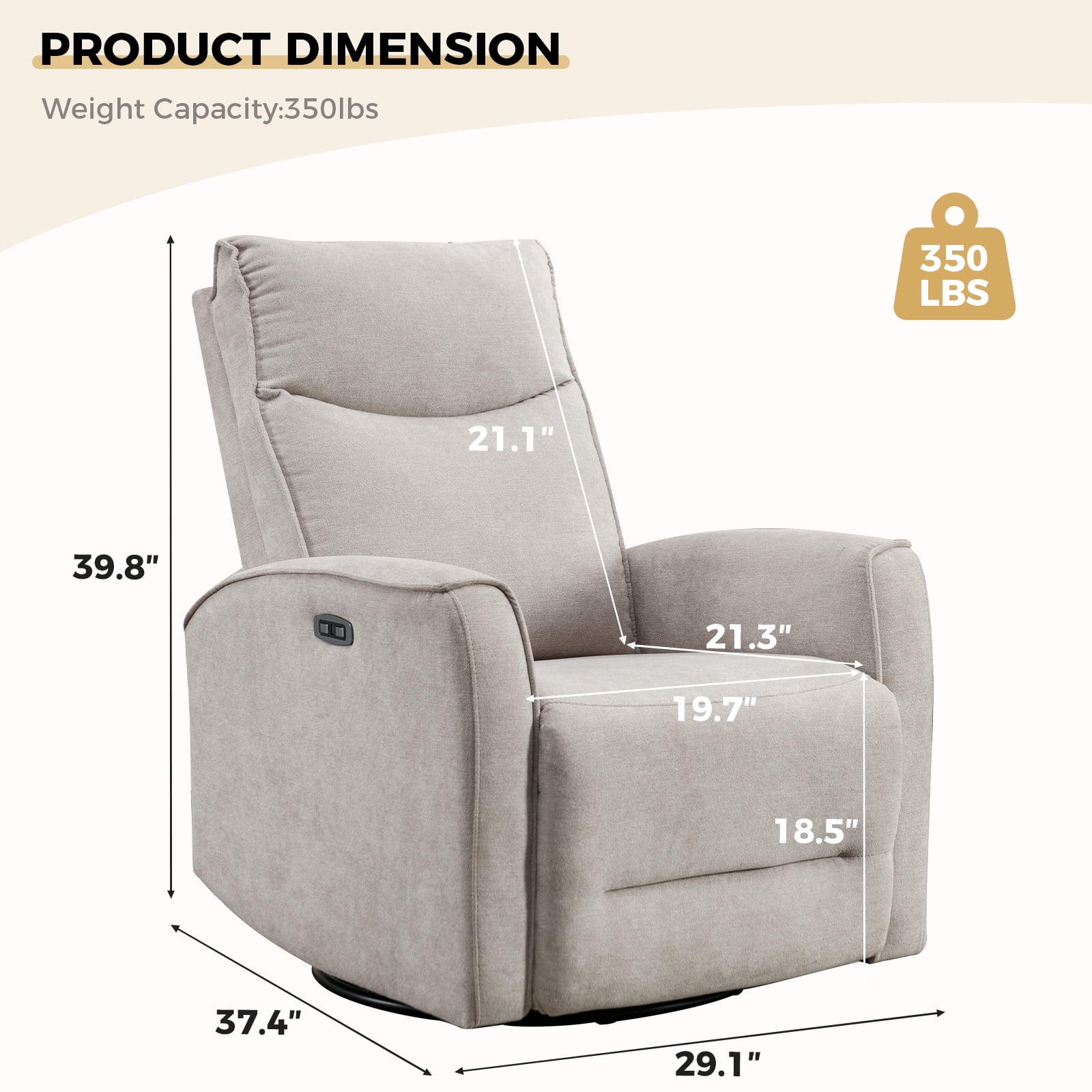 Bonzy Home Electric Recliner Chair, 270° Swivel Recliner Living Room Sofa Chair with USB Ports, Beige