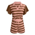 thumbnail image 5 of Women's Shorts Suits 2 Piece Striped Ruffle Short Sleeve Polo V Neck Shirts Outfits Lightweight Summer Casual Vacation Loose Sets, 5 of 5