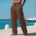 thumbnail image 2 of Wyobmus Men's Cotton Linen Pants Casual Wide Leg Trousers Elastic Waist Blended Breathable Comfortable Soft Beach Pants Brown, 2 of 6