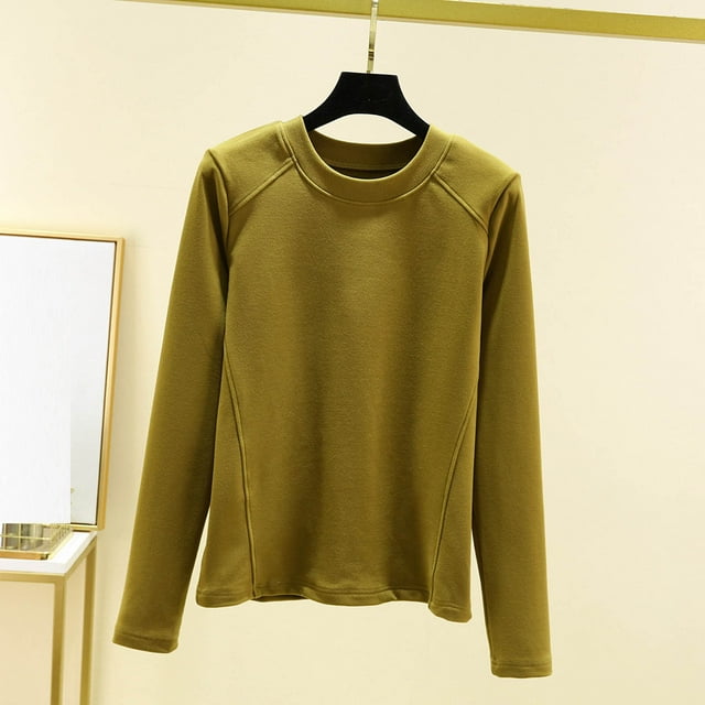 Pijama de manga larga para mujer, moda de invierno, terciopelo, color liso, cuello redondo, manga larga, parte inferior, camisa cálida, ropa de casa, pijamas, blusa de poliéster para mujer