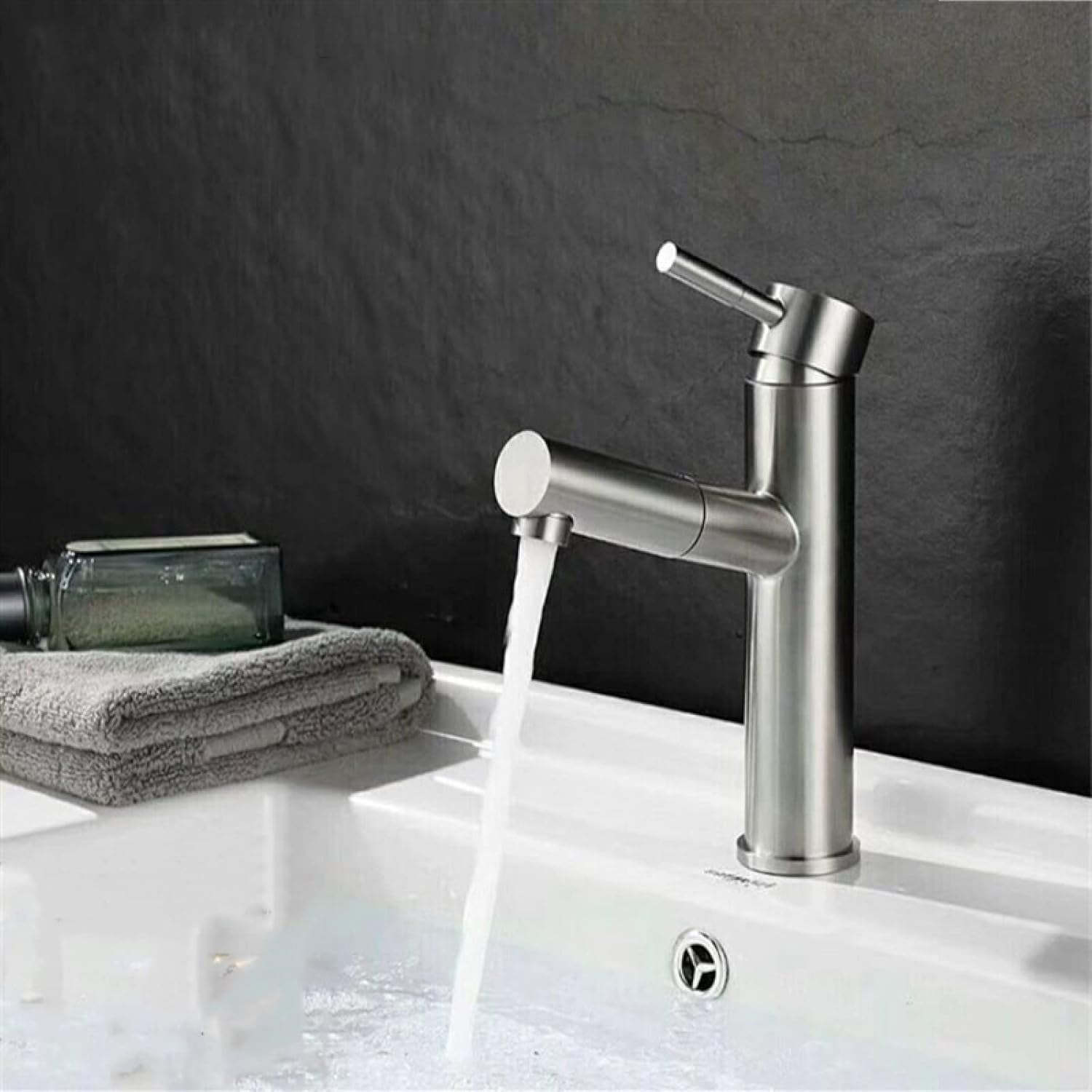 Pull Out Bathroom Faucet Brushed Nickel 360° Swivel Single Handle Vanity Sink Faucet Pull Down Bathroom Faucet