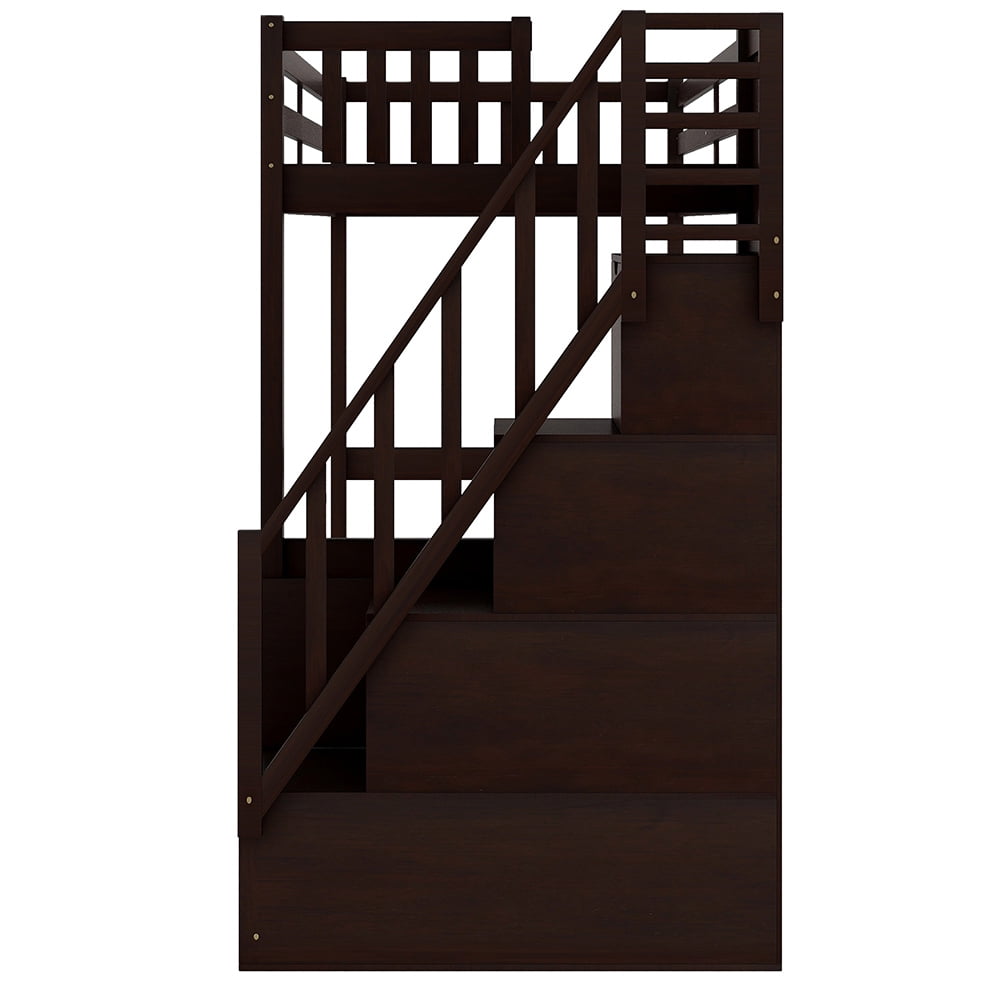 Kadyn Wooden Loft Bed with Storage Stairs, Under-bed Desk and Gaming Area, Twin, Espresso Kadyn Wooden Loft Bed with Storage Stairs, Under-bed Desk and Gaming Area, Twin, Espresso