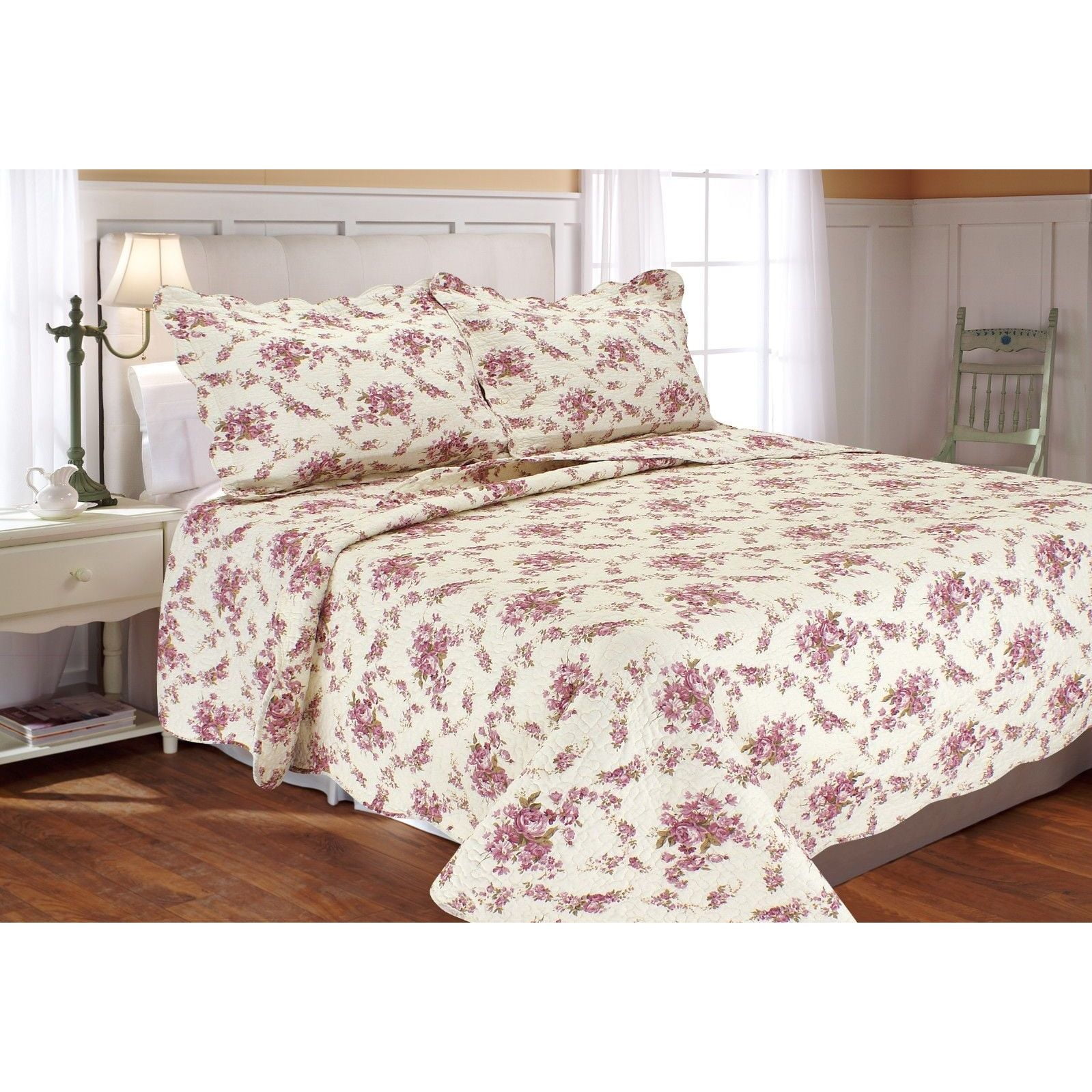 Textiles Plus Vintage Rose Quilt Set Full Queen 3 Piece