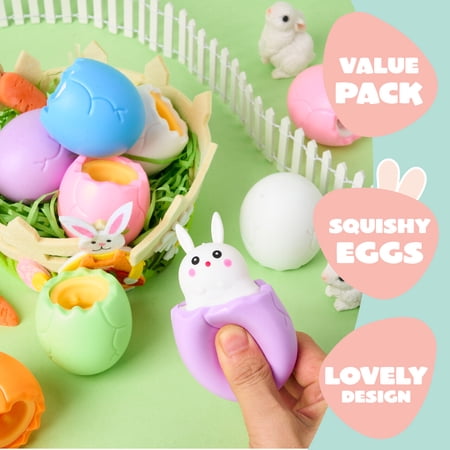 JOYFY 12 PCS EASTER EGGS STRESS BALLS, SQUISHY TOYS CUTE CHICKEN BUNNY PATTERNS, SQUEEZE BALL TOYS FOR EASTER EGG HUNT, EASTER BASKET STUFFERS FILLER, PARTY FAVORS, CLASSROOM PRIZE GIFTS