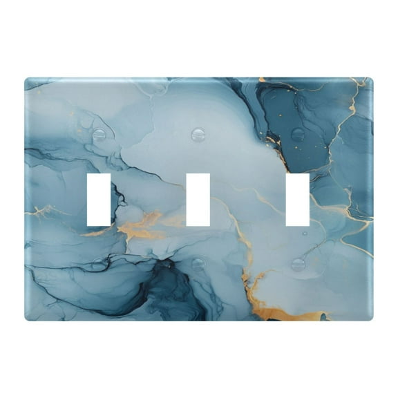 WOBOGO Light Blue Gilt Marbles 3-hole Switch Plates PC Flame Retardant Plastic Material Glossy Finish Smooth Touch 6.37x4.48x0.27in