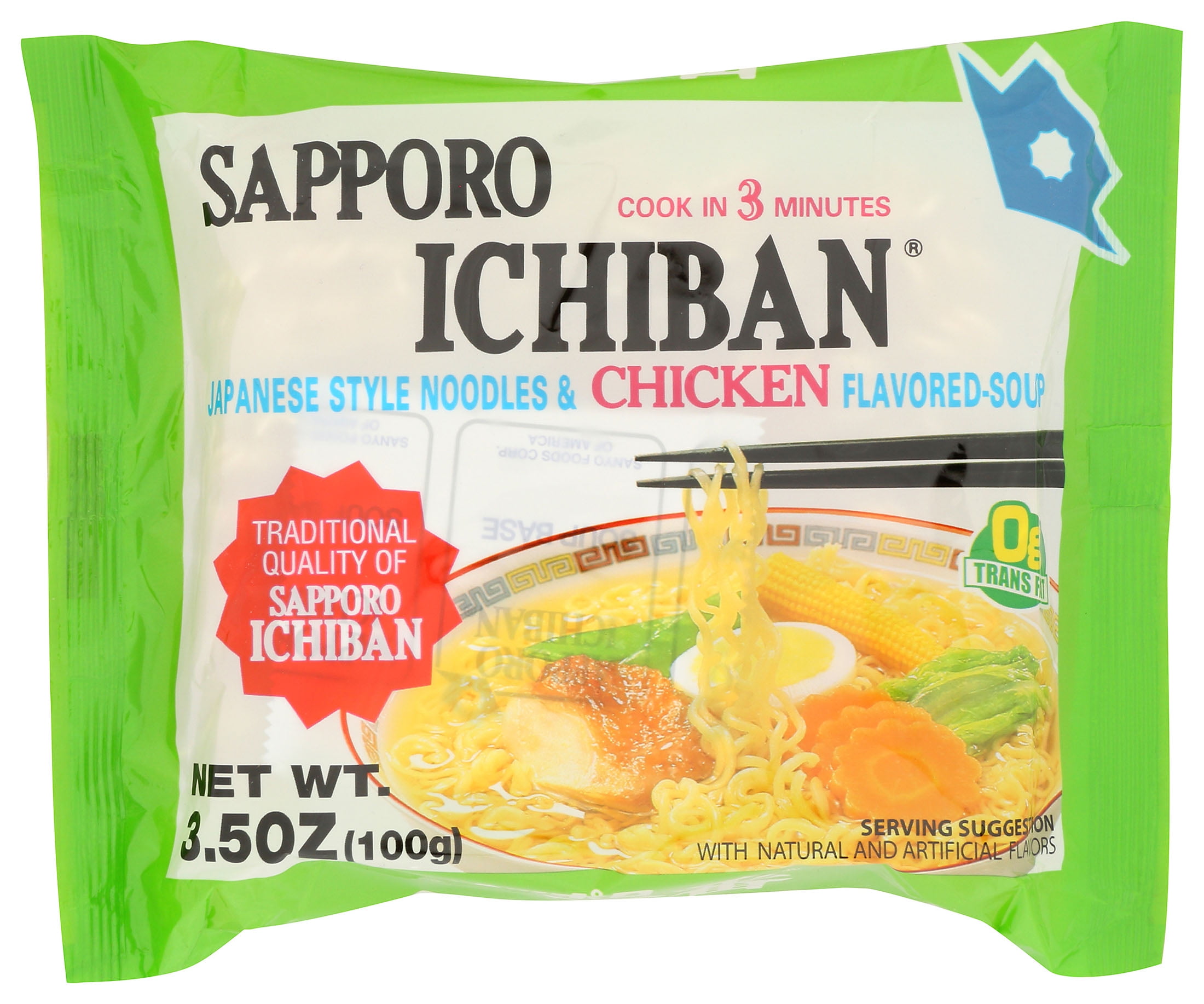 (12 pack) Sapporo Ichiban Japanese Style Ramen Noodles in Chicken Broth, 3.5 oz Bag, Contains Wheat and Soy
