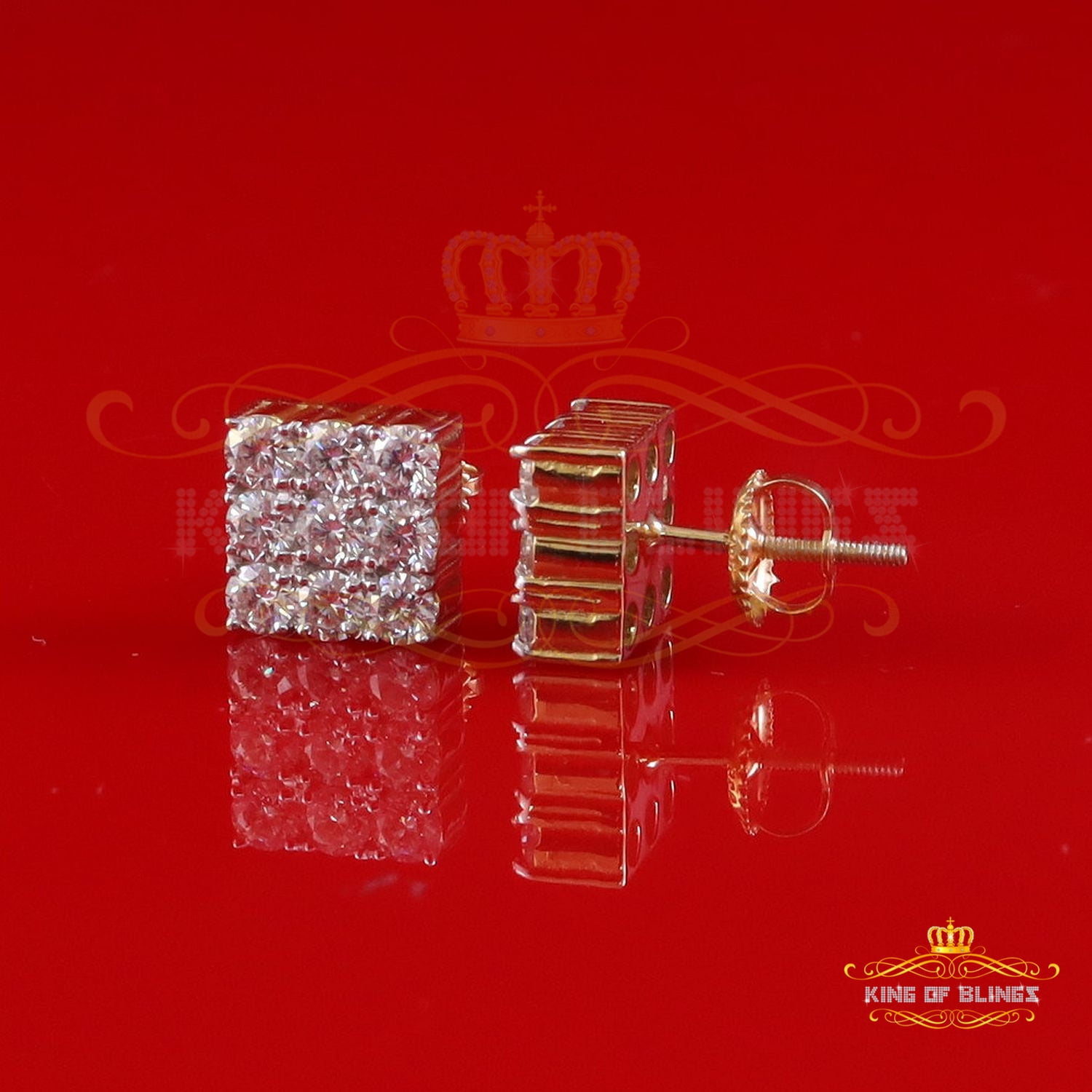 King of Bling's Women's/Men's 925 Silver Yellow 2.00ct VVS 'D' Moissanite 9 Stone Stud Earrings
