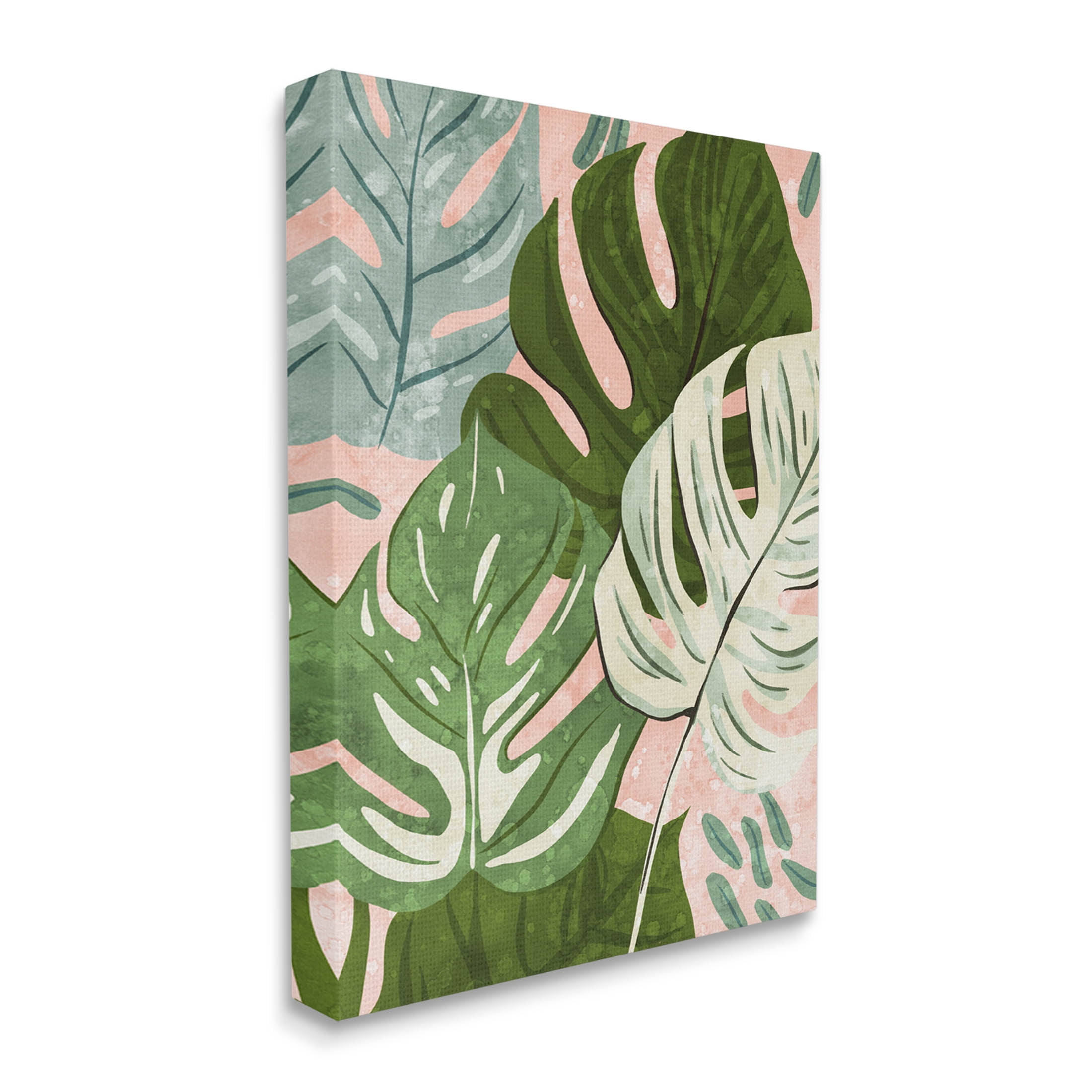 Layered Monstera Plant Leaves Botanical & Floral Graphic Art Gallery Wrapped Canvas Print Wall Art