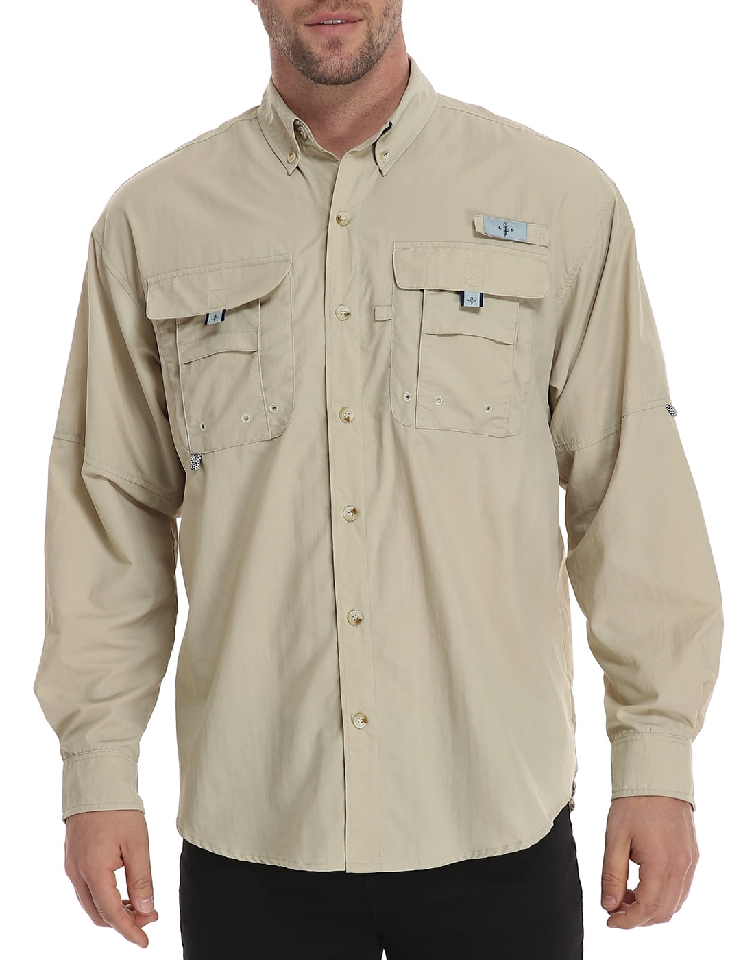 LRD Men's UPF 30 Long Sleeve Button Down Fishing Shirts Khaki 3XL ...