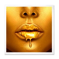 Designart 'Gold Paint Drips From Sexy Girl Lips' Modern Framed Art Print