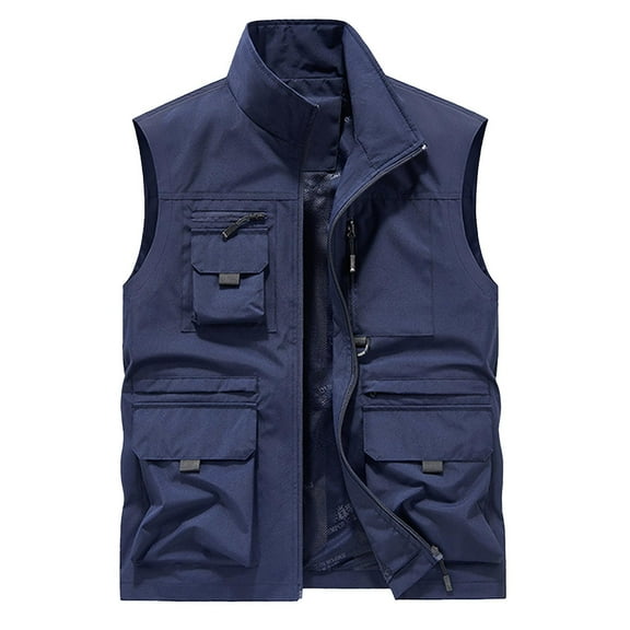 hotojiny Men's Fishing Vest Casual Full Zip Travel Cargo Vest Outdoor Hiking Work Sleeveless Jacket with Multi Pockets