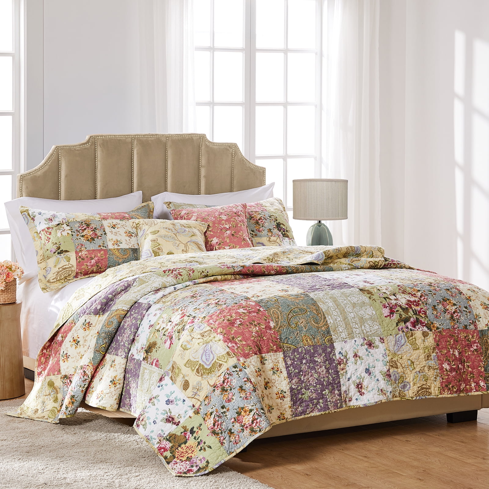 Details about   Greenland Home Blooming Prairie Cotton Patchwork Quilt Set 3-Piece King/Cal Kin 