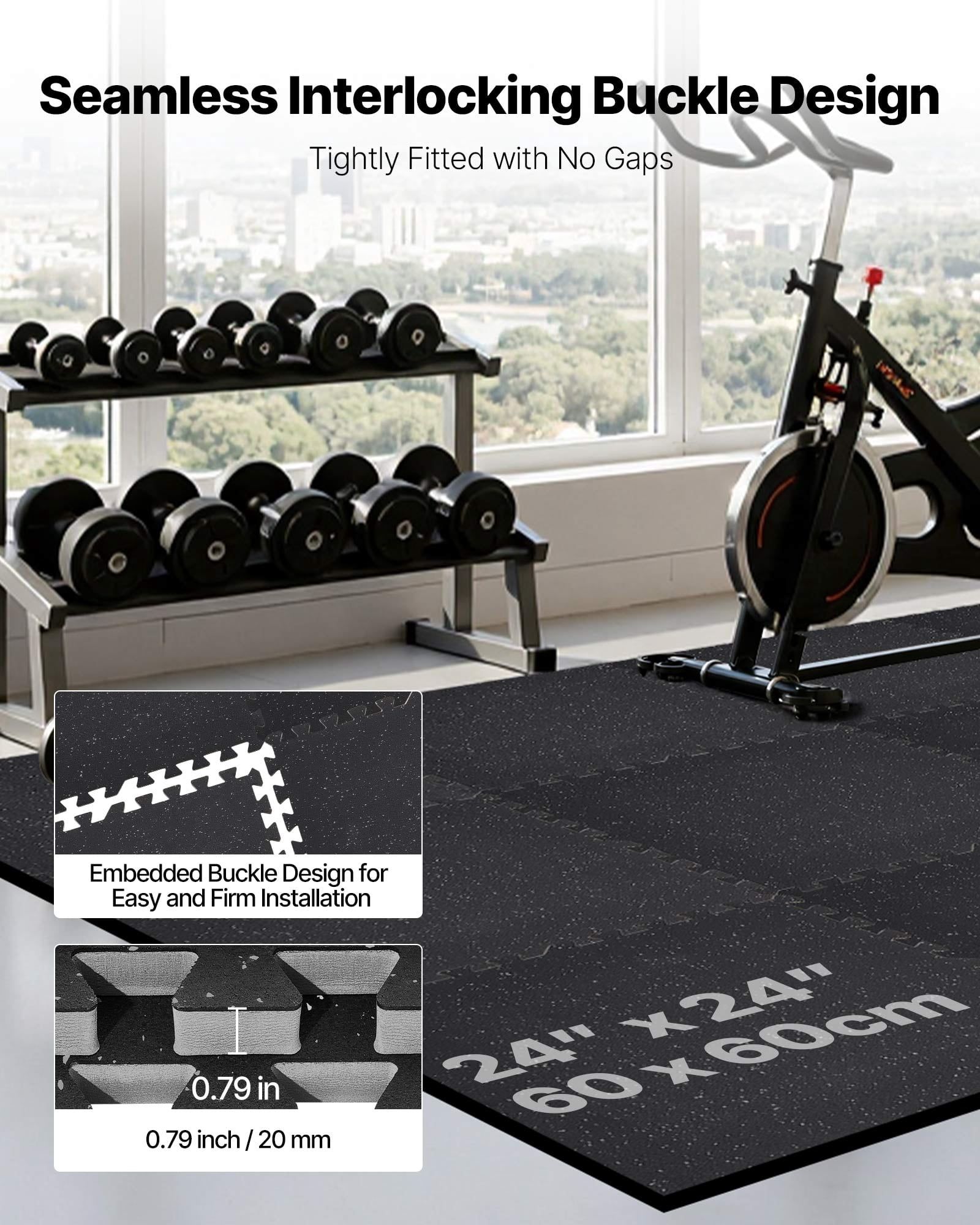 VEVOR Puzzle Exercise Mat, 12 PCS Fitness Equipment Mats, 24 x 24 x 0.56 in, High-Density EVA Foam Mat Set, Interlocking Rubber Soft Tiles,Protective Floor Padding with White Dots for Home Gym Office