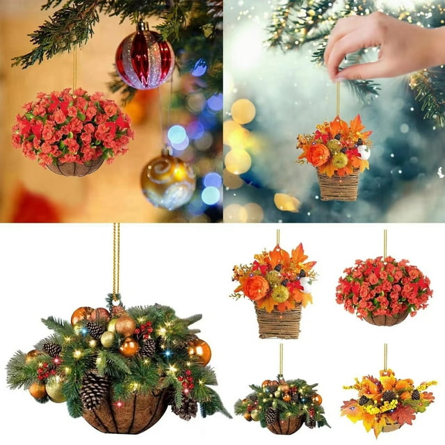 Xihbxyly Colgante Navideño, Cesta Colgante 3D, Decoración de Regalo de Madera, Ligero y Fácil de Colgar, Adorno Versátil para Árbol, Puertas y Bolsos, Perfecto para Fiestas, Tamaño 8 Cm