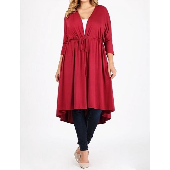 Plus Size Long Body Cardigan With Tie Front by Bagel