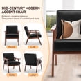 thumbnail image 2 of Accent Chair, Mid-Century Modern Armchair with Solid Wood Legs, Reading Leisure Chair with High Back for Living Room Bedroom Waiting Room, Black PU, 2 of 8
