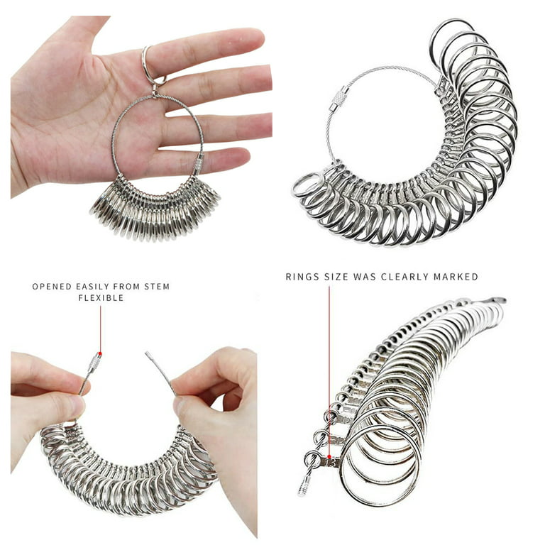 Metal Finger Gauge Jewelry Ring Sizer Measuring Tool Set, with