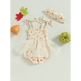 thumbnail image 3 of Springcmy Infant Baby Girl Halloween Clothes Pumpkin Romper Strap Tie Ruched Tulle Tutu Onesie Bodysuit with Headband, 3 of 7