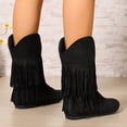 thumbnail image 4 of Mid Calf Boots for Women Suede Fringe Short Booties Round Toe Low Heel Casual Fall Winter Daily Shoes Black 6.5, 4 of 8