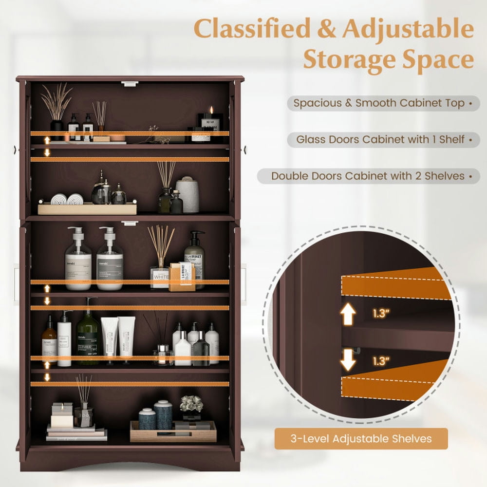 Finihen Bathroom Storage Cabinet, Bathroom Floor Cabinet, 4 Doors Freestanding Bathroom Floor Cabinet with Adjustable Shelves, for Bathroom, Living Room, Bedroom, Kitchen, Brown Finihen Bathroom Storage Cabinet, Bathroom Floor Cabinet, 4 Doors Freestanding Bathroom Floor Cabinet with Adjustable Shelves, for Bathroom, Living Room, Bedroom, Kitchen, Brown