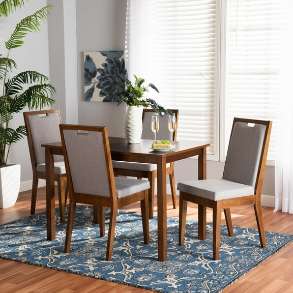Baxton Studio Rosa Modern and Contemporary Grey Fabric Upholstered and Walnut Brown Finished Wood 5-Piece Dining Set